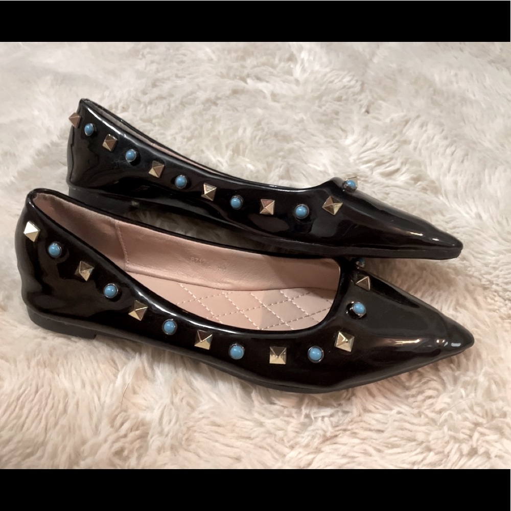 Black Rubber Studded Flats size 6
